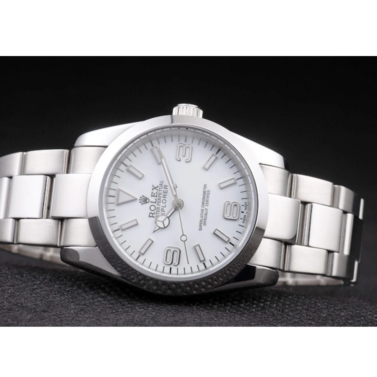 Aaa fake watches Steel 98086 Stainless Explorer Polished White Dial Rolex 0725